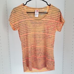 North Face sheer breezy light weight shirt sleeve green stripe orange Tshirt top